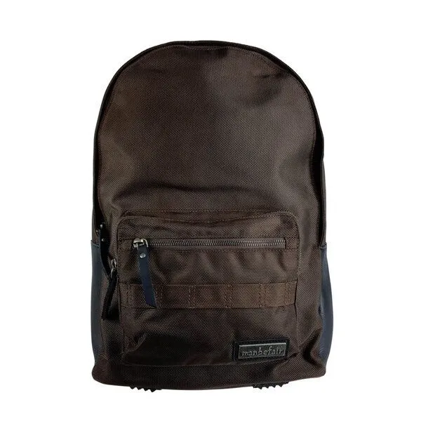 manbefair manbefair City Rucksack Bergen aus recyceltem Nylon Gewebe und Rinds-Leder, Braun, – Produktbild 1 von 4