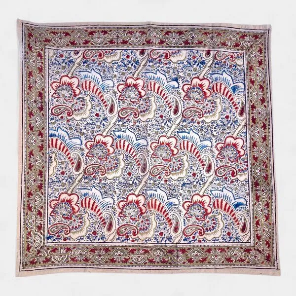 Der Lindwurm Der Lindwurm Kalamkari- Tuch (55x55 cm), Handdruck mit Pflanzenfarben, Rot/blau, – Produktbild 1 von 2