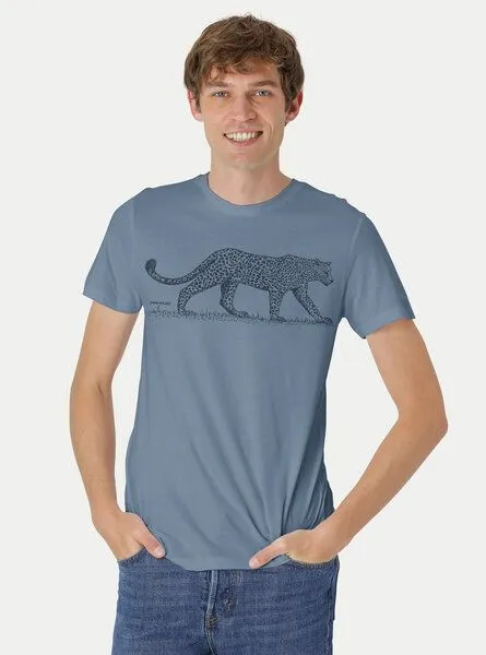 Peaces.bio - handbedruckte Biomode Peaces.bio - handbedruckte Biomode Bio Fit T-Shirt Leopard Herren, Blaugrau, – Produktbild 1 von 2