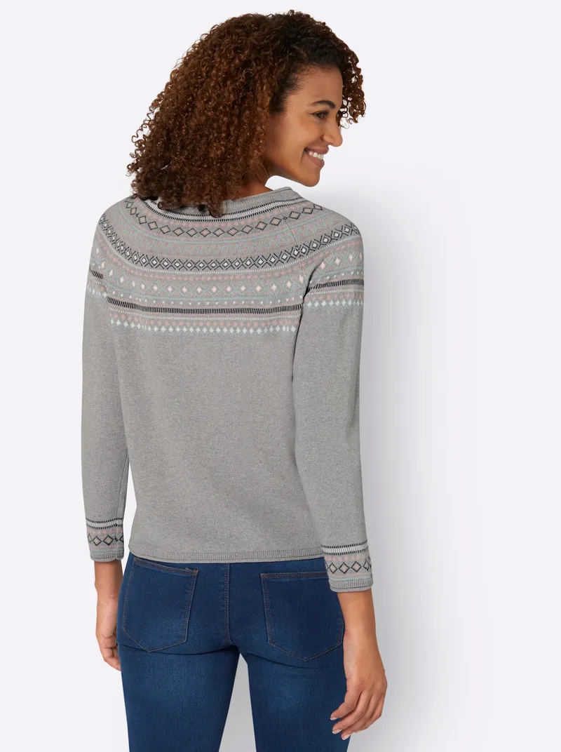Witt Norwegerpullover, Grau-meliert-gemustert, – Produktbild 1 von 2
