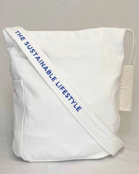 TINTOK TINTOK Mira Canvas Tasche 100 % Bio-Baumwolle GOTS-zertifiziert, White/royal, – Produktbild 3 von 4
