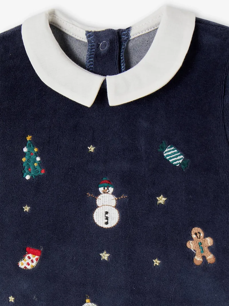 Vertbaudet Baby Weihnachts-Strampler mit Kragen BASIC, Marine, – Produktbild 2 von 3