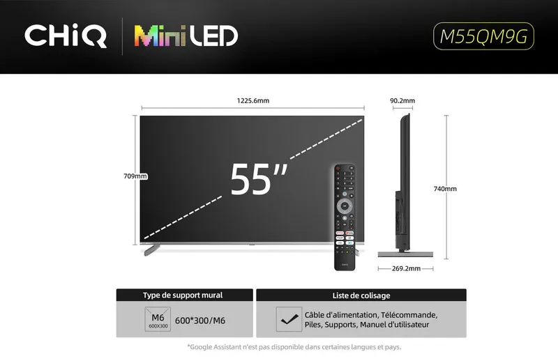 CHiQ M55QN9G Mini-LED-Fernseher (139 cm/55 Zoll, 4K Ultra HD, Google TV, DLG 120Hz, 95% DCI-P3-Farbgenauigkeit, Dolby Vision, Google Assistant) – Produktbild 2 von 5