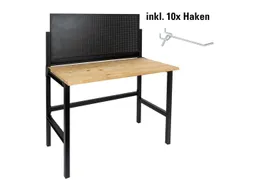 rikta® rikta® Werkbank klappbare Werkbank 121,5 cm Kiefernholz Lochwand Stahl schwarz, (Set), Kiefernholz-Arbeitsplatte 25 mm mit Stahlrahmen und Lochwand – Produktbild 1 von 1