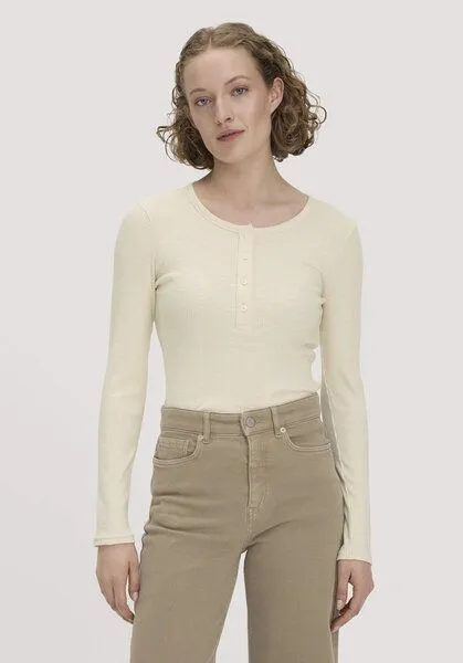 hessnatur hessnatur Longsleeve Henley Slim aus Bio-Baumwolle, Naturweiss, – Produktbild 1 von 4