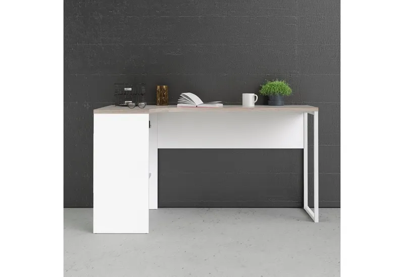 Home affaire Eckschreibtisch Plus, Schreibtisch mit vielen Stauraummöglichkeiten, Gestell aus Metall, Weiß, – Produktbild 2 von 5