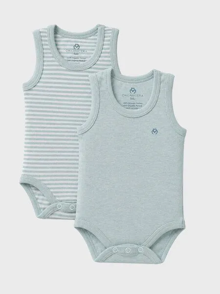 OrganicEra OrganicEra Bio-Ärmellose Babybodys für Neugeborene, 2er-Set, Indigo melange (blau), – Produktbild 2 von 4