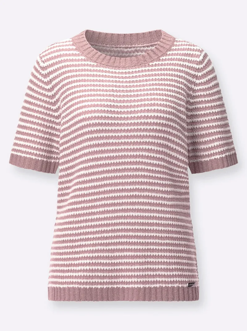 Witt Kurzarmpullover, Mauve-ecru-geringelt, – Produktbild 1 von 2