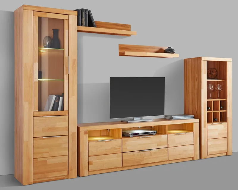 OTTO home Wohnwand Zara, (Set, 5-St), teilmassives Holz, Braun, – Produktbild 3 von 5