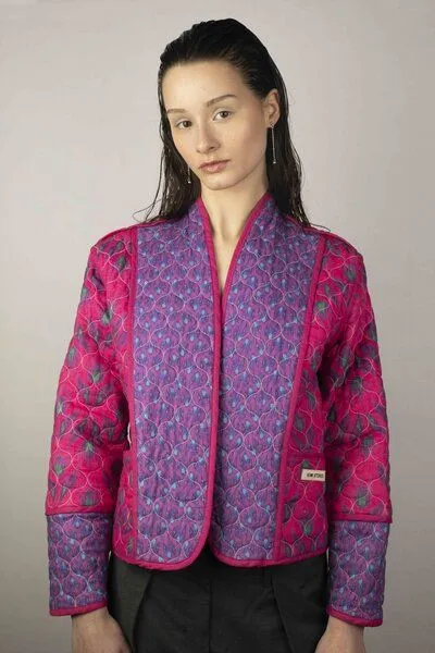 Kiwistories Gesteppte Wendejacke Leinen Viskose I made in Portugal I Print, Pink schwarz, – Produktbild 3 von 4