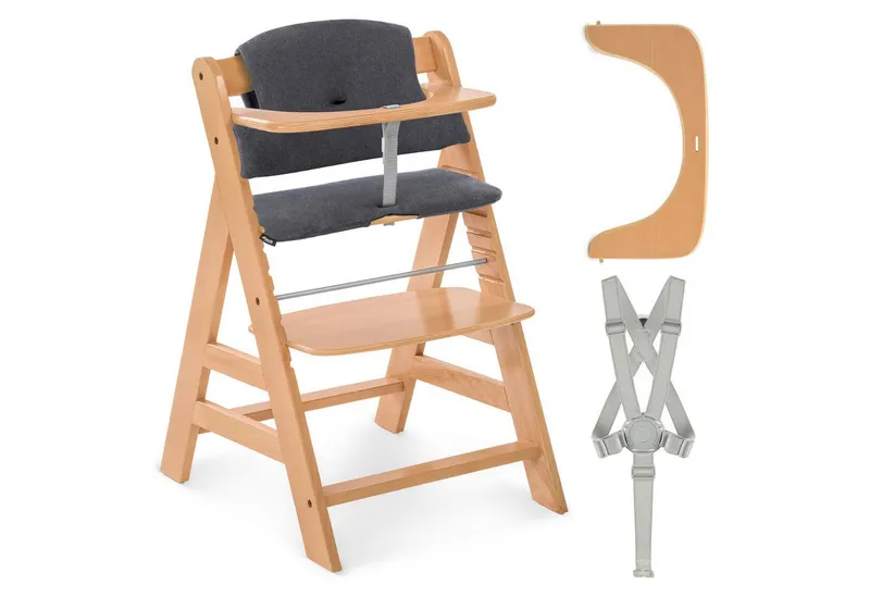 Hauck Hauck Hochstuhl Alpha Plus, Mitwachsender Holz Kinderhochstuhl mit Gurt, Schutzbügel & Sitzauflage, Beige, – Produktbild 1 von 5