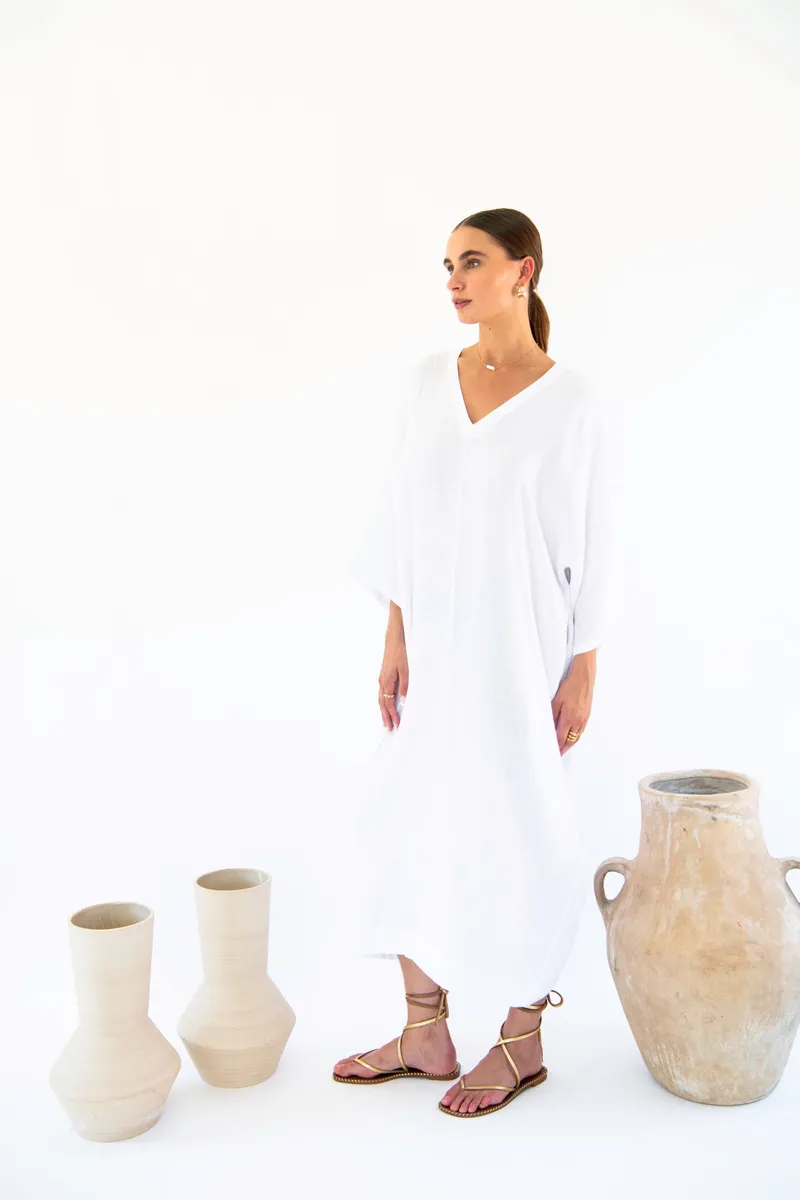 Neu Nomads Neu Nomads Damen vegan Kleid Kaftan Isla Weiß, Weiß, – Produktbild 1 von 2