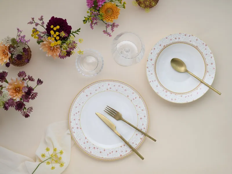 creaTable Tafelservice Emilja, Tafel-Service 12-tlg (12-tlg), 6 Personen, Porzellan, Teller Set, Blumendekor, Weiß, – Produktbild 3 von 5