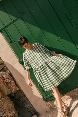 AmourLinen AmourLinen Damen vegan Kleid Sofia Grün Gingham – Produktbild 1 von 1