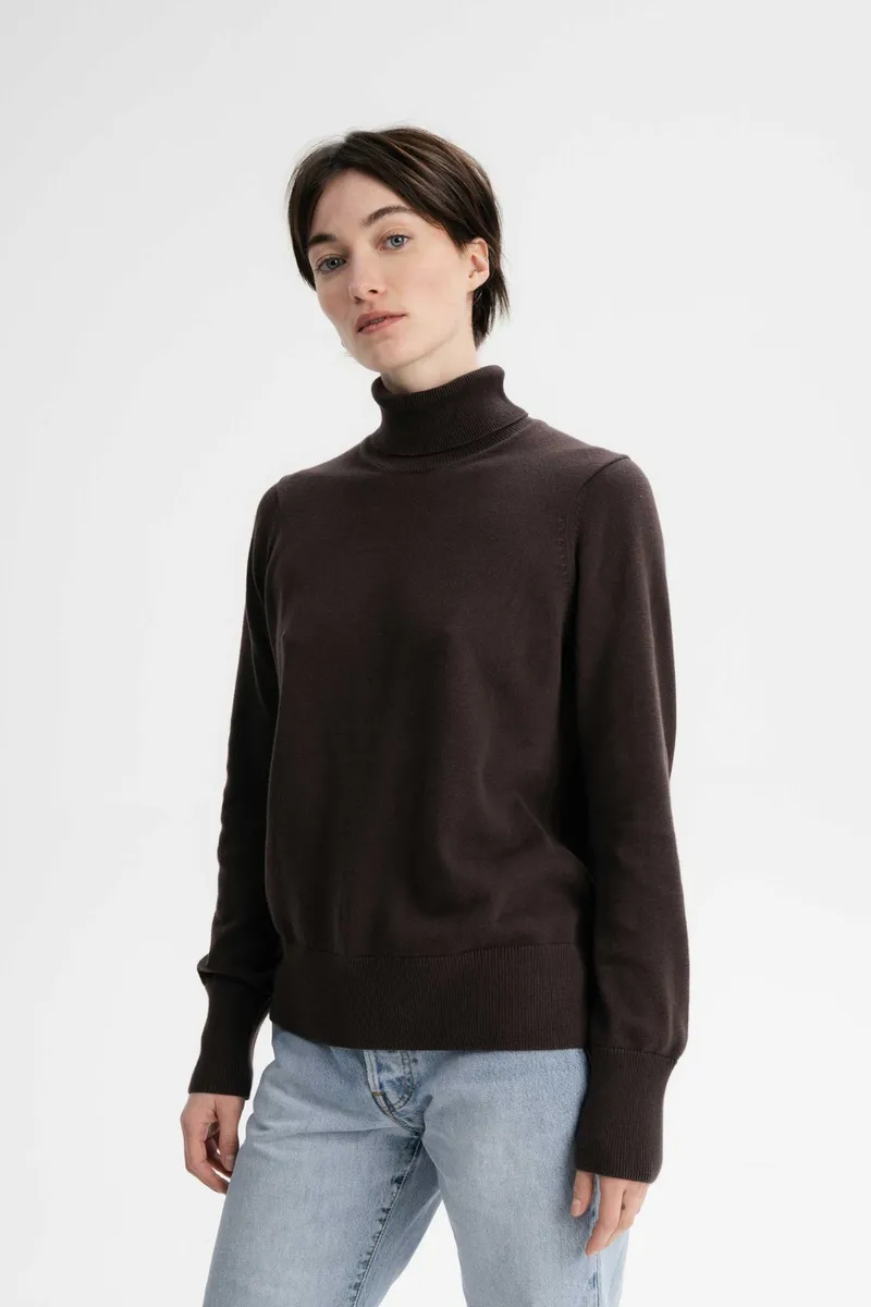 MELA MELA Damen vegan Pullover Feinstrick-Rollkragenpullover Mayura Dunkelbraun, Dunkelbraun, – Produktbild 2 von 2