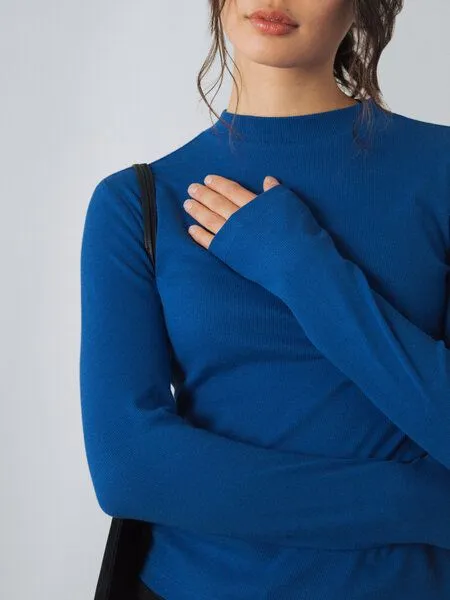 Honest Basics Honest Basics Damen Langarm Shirt mit Stehkragen aus Bio- und recycelter Baumwolle, Cobalt, – Produktbild 4 von 4