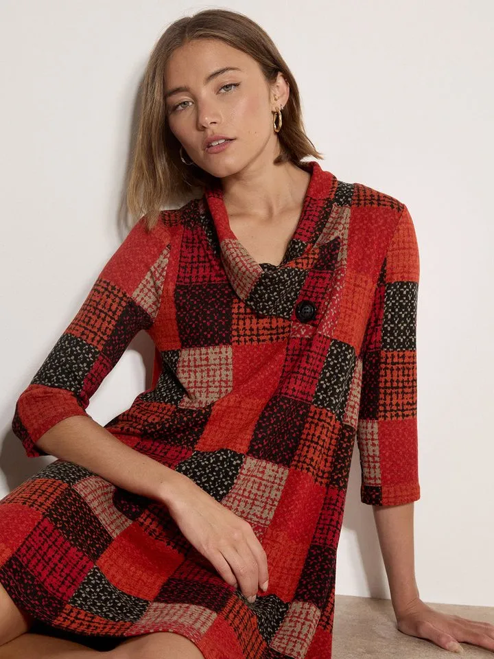 Apricot Apricot Midikleid Strickkleid mit Karomuster, Rot, – Produktbild 1 von 4