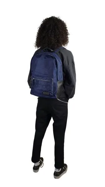 manbefair manbefair City Rucksack Bergen aus recyceltem Nylon Gewebe und Rinds-Leder, Blau, – Produktbild 3 von 4