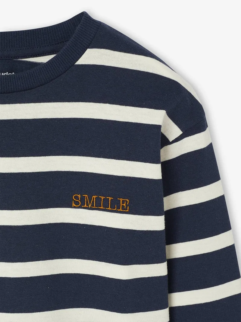 Vertbaudet Gestreiftes Jungen Rundhals-Shirt personalisierbar, Nachtblau, – Produktbild 3 von 3