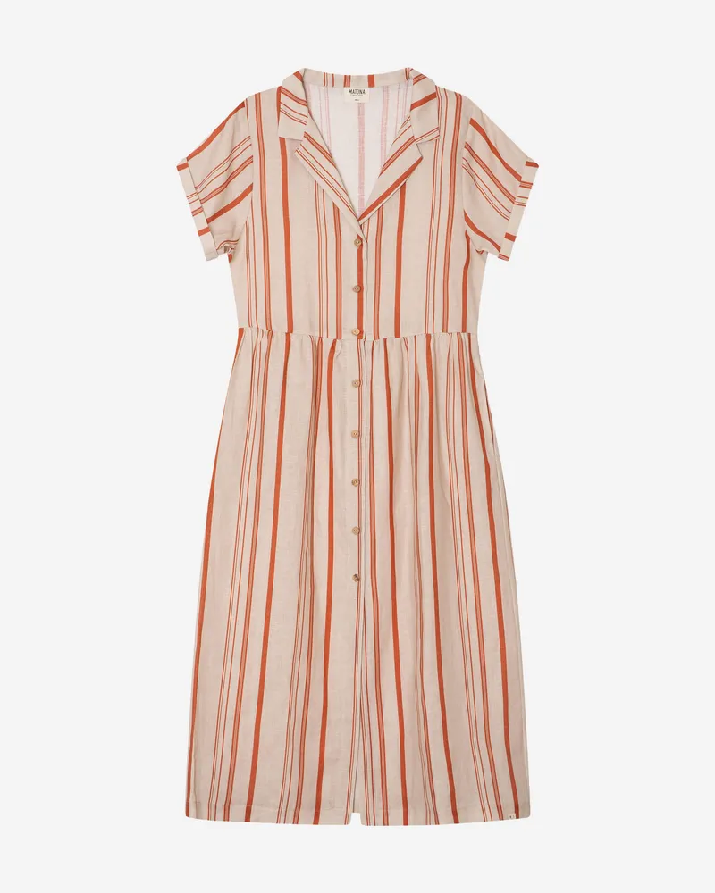 MATONA MATONA Damen vegan Kleid Mit Kragen Gestreift, Orange, – Produktbild 1 von 2