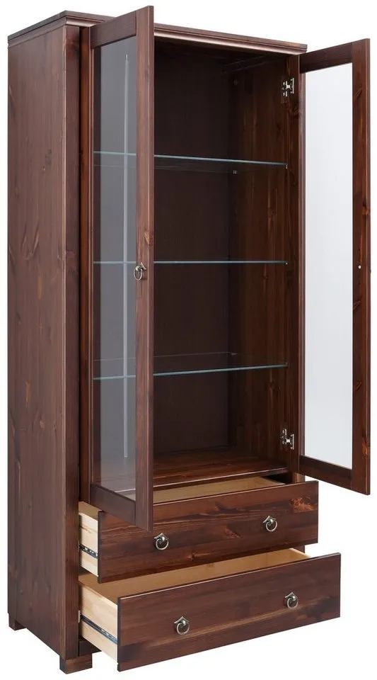 OTTO home Vitrine Gotland Breite 80 cm, Höhe 178 cm, mit Glastüren, aus massiver Kiefer, FSC®, Braun, – Produktbild 5 von 5