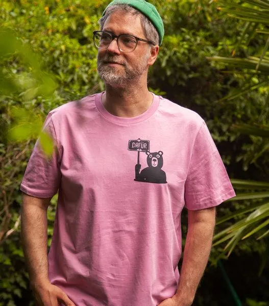 päfjes päfjes Der Bär ist DAFÜR! Du auch? - Fair Wear Männer Unisex Bio T-Shirt Siebdruck, Rosa (bubble pink), – Produktbild 2 von 4