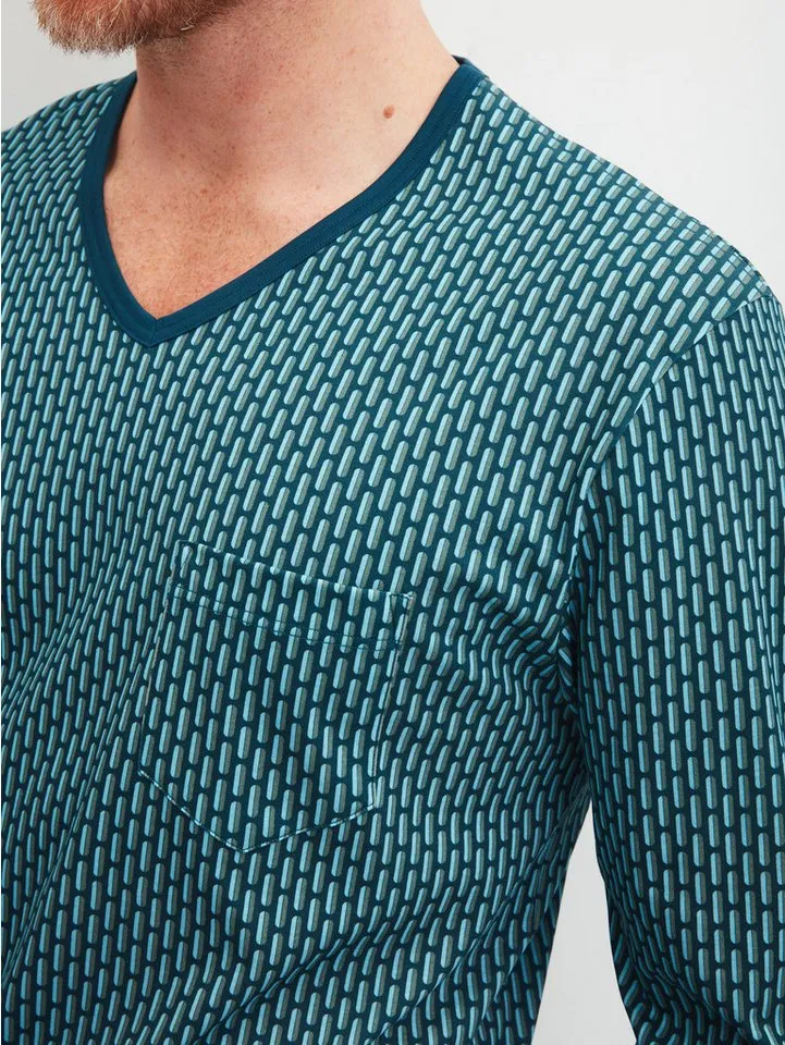 CALIDA CALIDA Pyjama Relax Streamline Herren (2 tlg) weich, bequem mit V-Ausschnitt, Blau, – Produktbild 3 von 4
