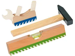 Goki goki Kinder Werkzeug aus Holz 3er-Set, bunt lackiert Wasserwaage, Holzhammer, Multiwerkzeug – Produktbild 1 von 1