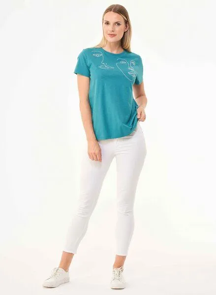 ORGANICATION ORGANICATION T-Shirt aus Bio-Baumwolle mit Stickerei, Grün(petrol green), – Produktbild 2 von 4