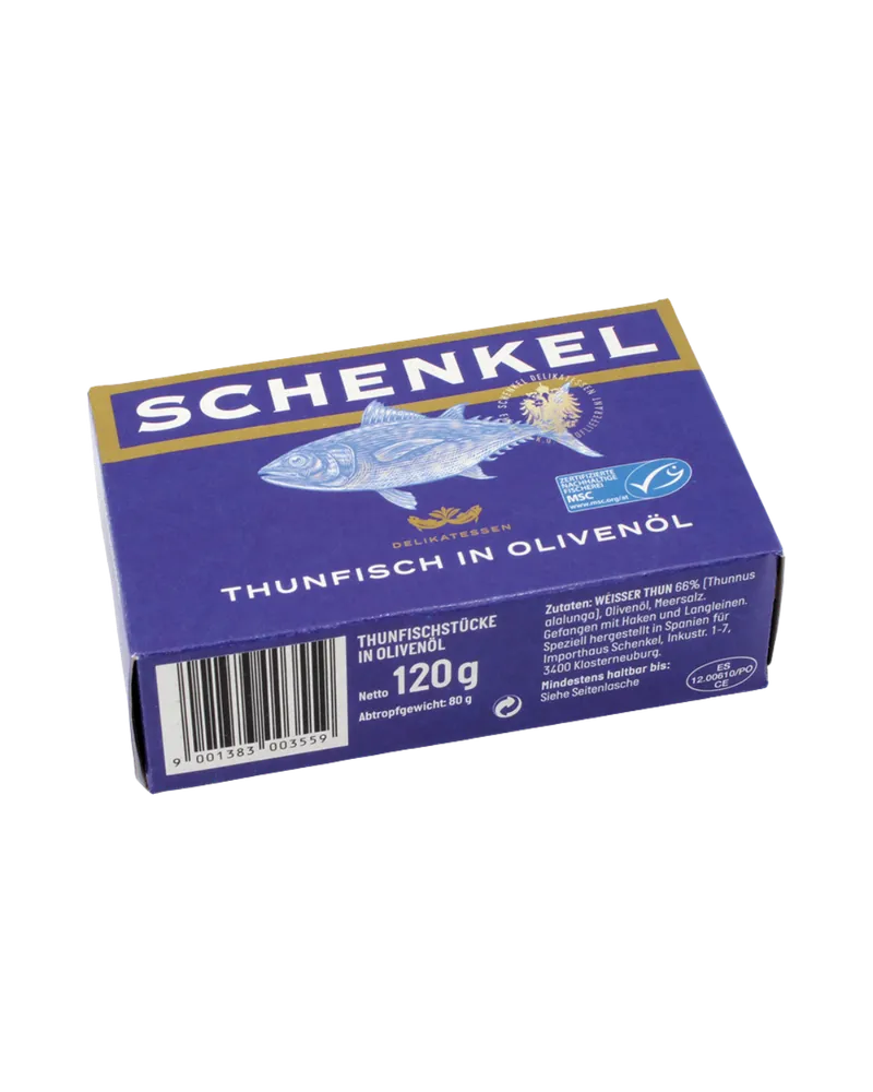 Schenkel Schenkel MSC Weisser Thunfisch in Olivenöl, 80 Gramm (Abtropfgewicht) – Produktbild 1 von 1