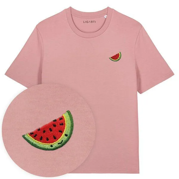 LIGARTI Besticktes T-Shirt – Wassermelone – LIGARTI Tiermanufaktur, Altrosa, – Produktbild 1 von 3