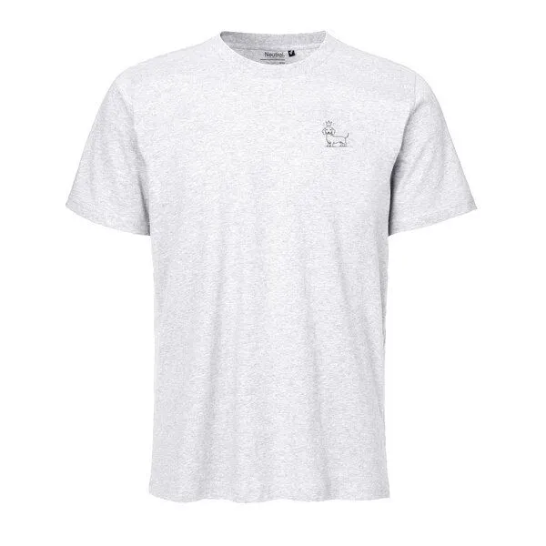 HANDGEDRUCKT HANDGEDRUCKT "König Wuff" Unisex T-Shirt aus reiner Baumwolle (kbA), Ash grey, – Produktbild 2 von 3