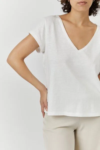 The Slow Label The Slow Label Bio-Leinen T-Shirt mit V-Ausschnitt, Weiß, – Produktbild 4 von 4