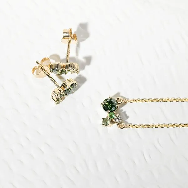 Eppi Eppi Grüne Cluster-Ohrringe mit grünen Diamanten und Edelsteinen Kerrie, Rosa, – Produktbild 4 von 4