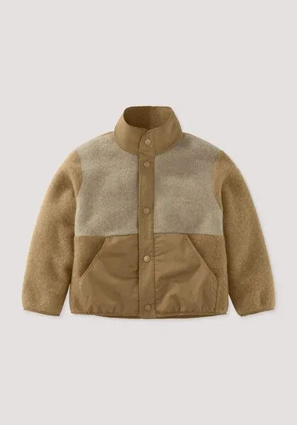 hessnatur hessnatur Wollfleecejacke Regular mit Patch aus reiner Schurwolle, Camelbraun, – Produktbild 1 von 4