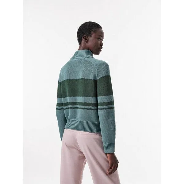 LANIUS LANIUS Colourblock-Pullover aus Bio-Baumwolle, Ice blue/dark green, – Produktbild 2 von 4