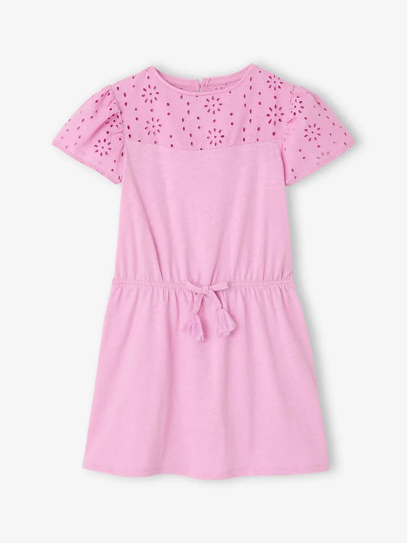 Vertbaudet Mädchen Kleid mit Lochstickerei, Malve, – Produktbild 1 von 4