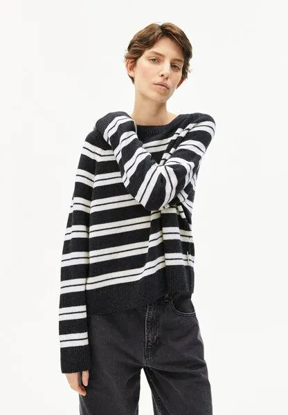 ARMEDANGELS ARMEDANGELS LILIRIAA FINE STRIPES Damen Pullover aus Bio-Woll Mix, Steel melange-oatmilk, – Produktbild 1 von 4