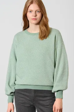 HempAge Hempage Damen vegan Pullover Modern Jacquard Mintgrün/Naturfarben – Produktbild 1 von 1