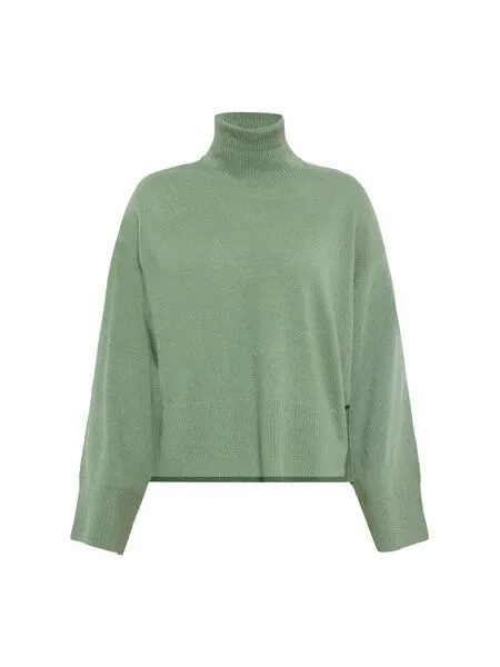 KnowledgeCotton Apparel KnowledgeCotton Apparel Entspannter Pullover mit Stehkragen aus Bio-Lammwolle, Grün-lily-pad, – Produktbild 1 von 3