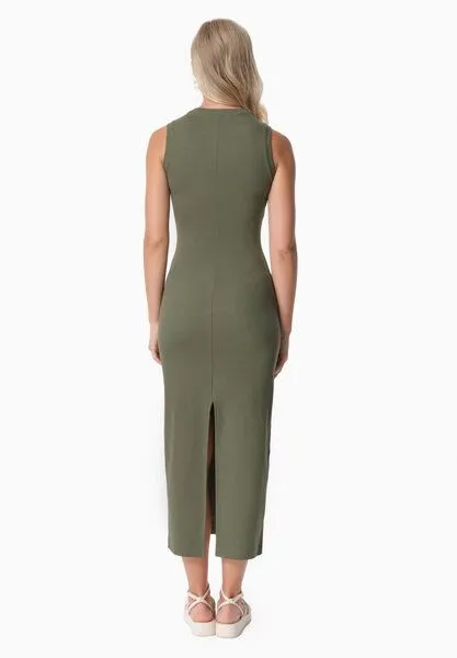 ORGANICATION ORGANICATION DURRU | Geripptes Kleid aus Bio-Baumwolle, Olive, – Produktbild 2 von 3