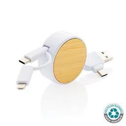 XD Collection XD Collection Ontario ausziehb. 6-in-1 Kabel aus RCS recyceltem Kunststoff, Weiß, – Produktbild 1 von 1