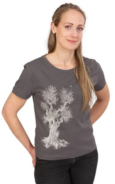 Life-Tree Life-Tree Organic Fairwear Loose Fit Shirt Women Olive Tree, Grau, – Produktbild 2 von 4