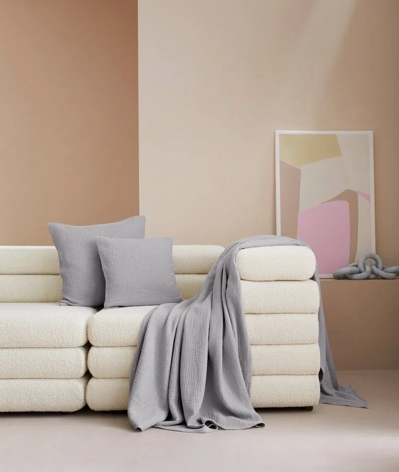 Wohndecke HEVIN, Musselin, 100% Baumwolle, Topseller!, LeGer Home by Lena Gercke, Tagesdecke im Baumwoll-Crinkle-Effekt, Musselin, leichte Kuscheldecke, Grau, – Produktbild 7 von 8
