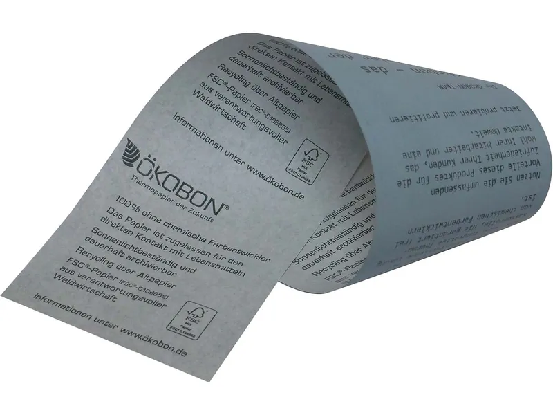 ÖKOBON 5 ÖKOBON Thermoprinter-Rollen 80 mm x 80 m x 12 mm (Ø 80 mm) mit Hinweistext – Produktbild 1 von 1