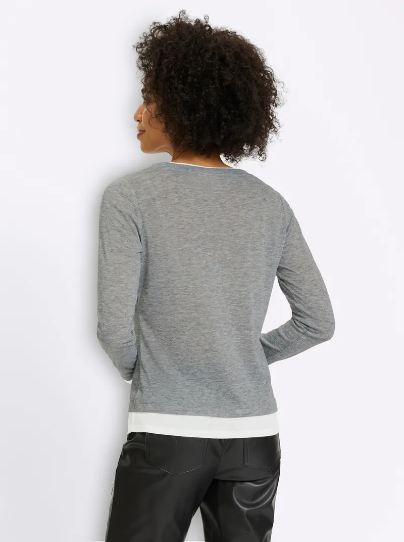 heine 2-in-1-Langarmshirt grau-meliert, Grau-meliert, – Produktbild 2 von 2