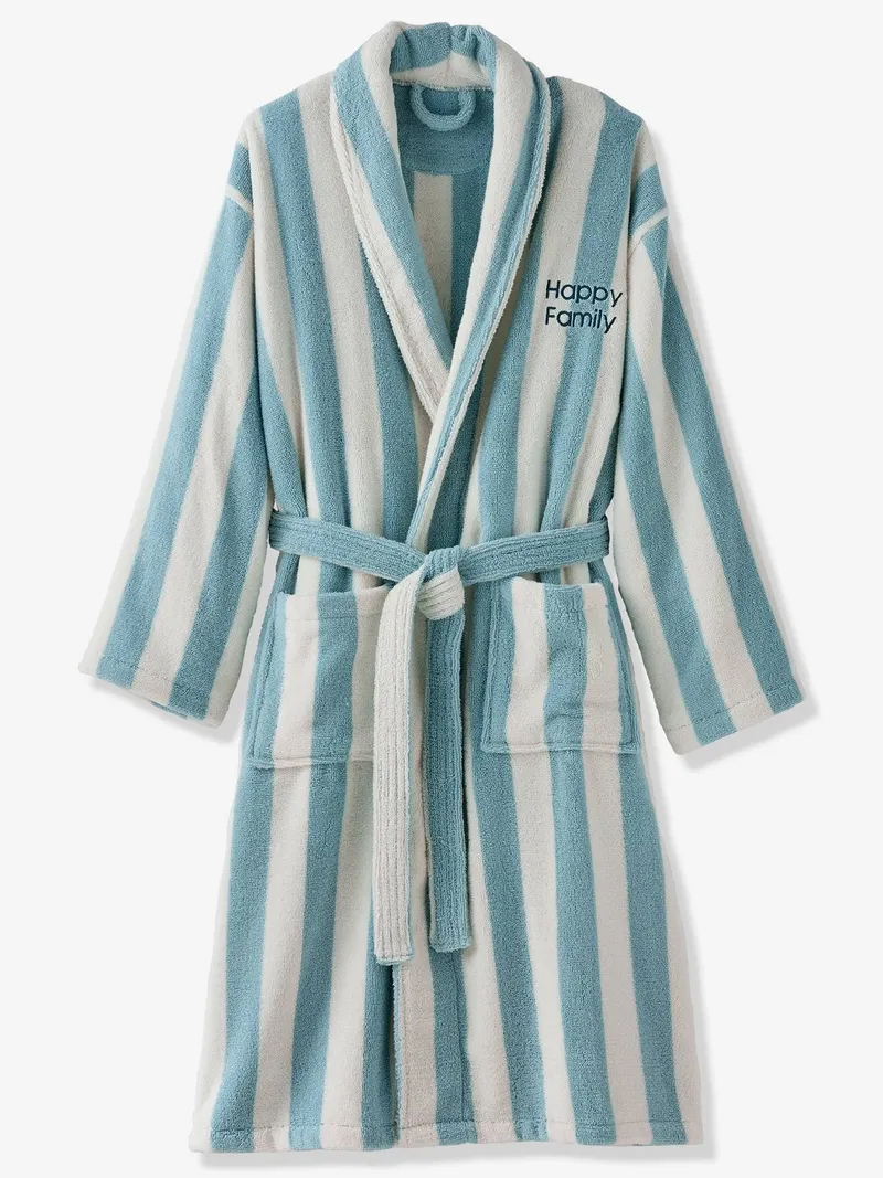 Vertbaudet Damen/Herren Bademantel STRANDKORB Capsule FAMILY personalisierbar, Blau gestreift, – Produktbild 1 von 4