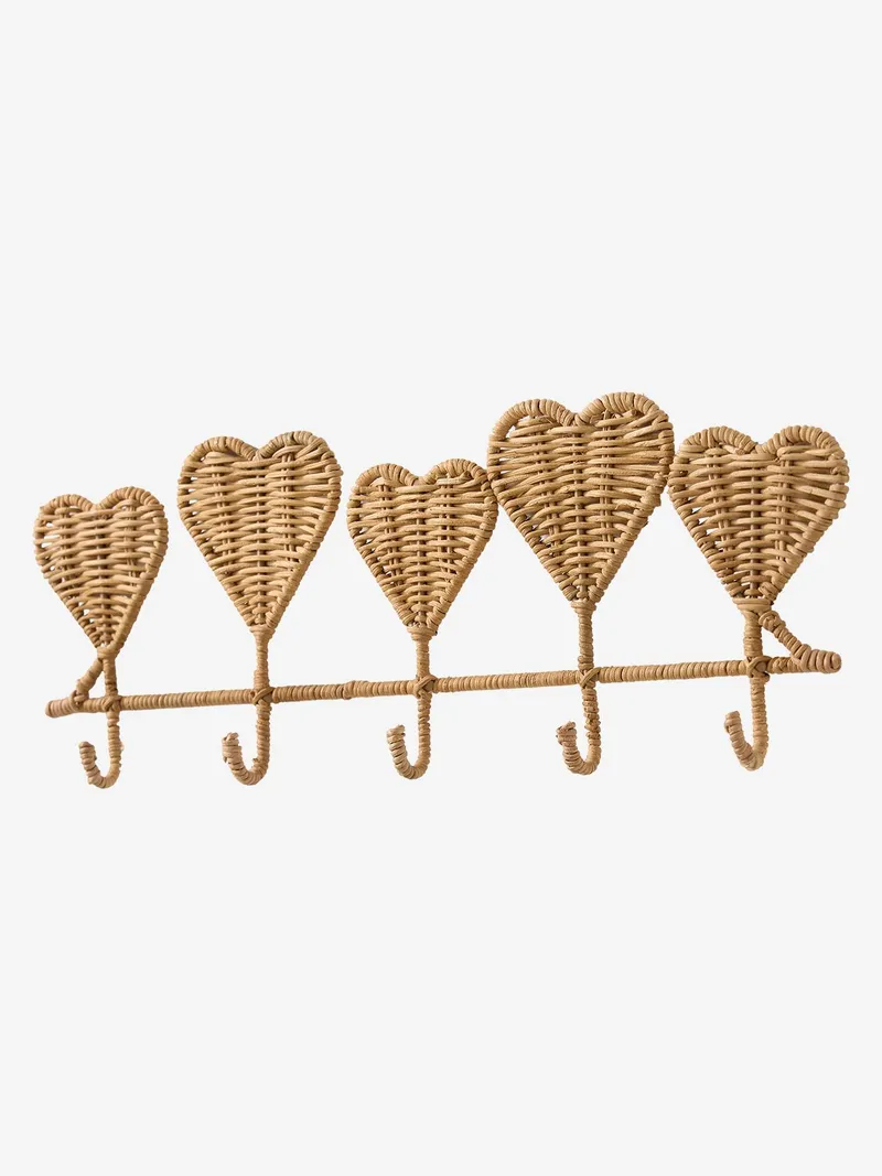 Vertbaudet Rattan-Wandgarderobe HERZEN mit 5 Kleiderhaken, Braun, – Produktbild 3 von 3