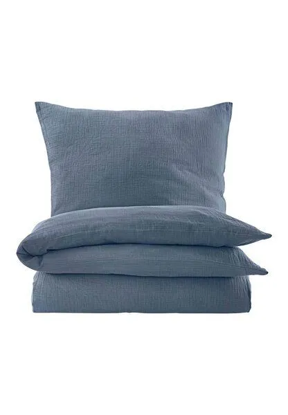 hessnatur hessnatur Musselin Bettwäsche-Set aus reiner Bio-Baumwolle, Stahlblau, – Produktbild 2 von 4