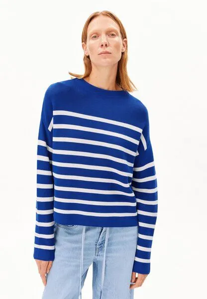 ARMEDANGELS ARMEDANGELS MERINAA STRIPES Damen Strickpullover aus Bio-Baumwolle, Dynamo blue-oatmilk, – Produktbild 1 von 4